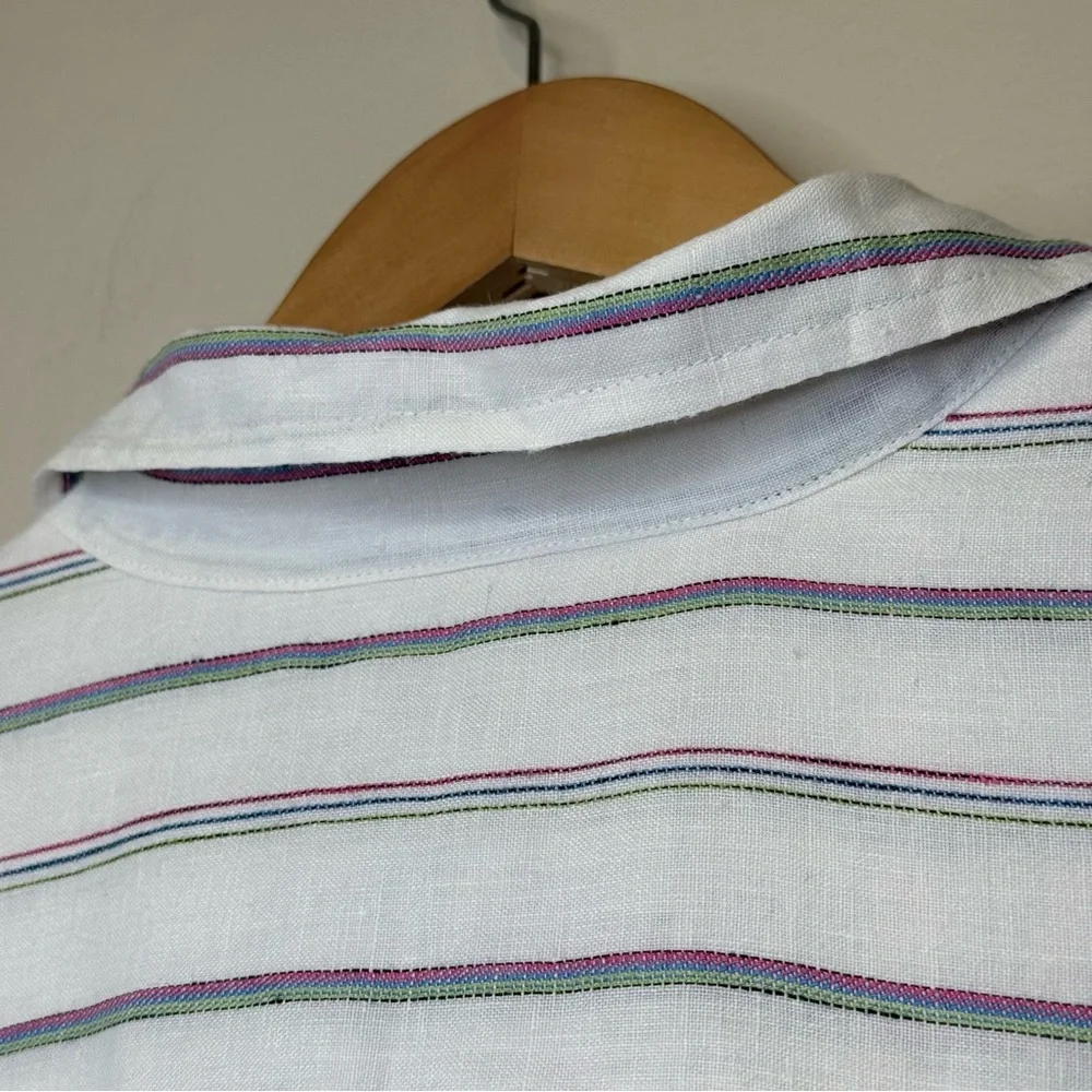Chico's | Monterey Stripe Islander Linen Button Down Relaxed Casual Shirt - Picture 5 of 15